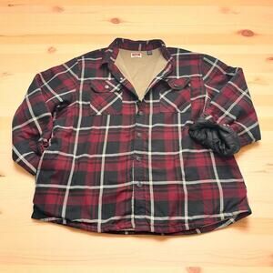 Wrangler Red Plaid Sherpa Lined Shacket | Men’s 2XL | Quilted Sleeve Jacket